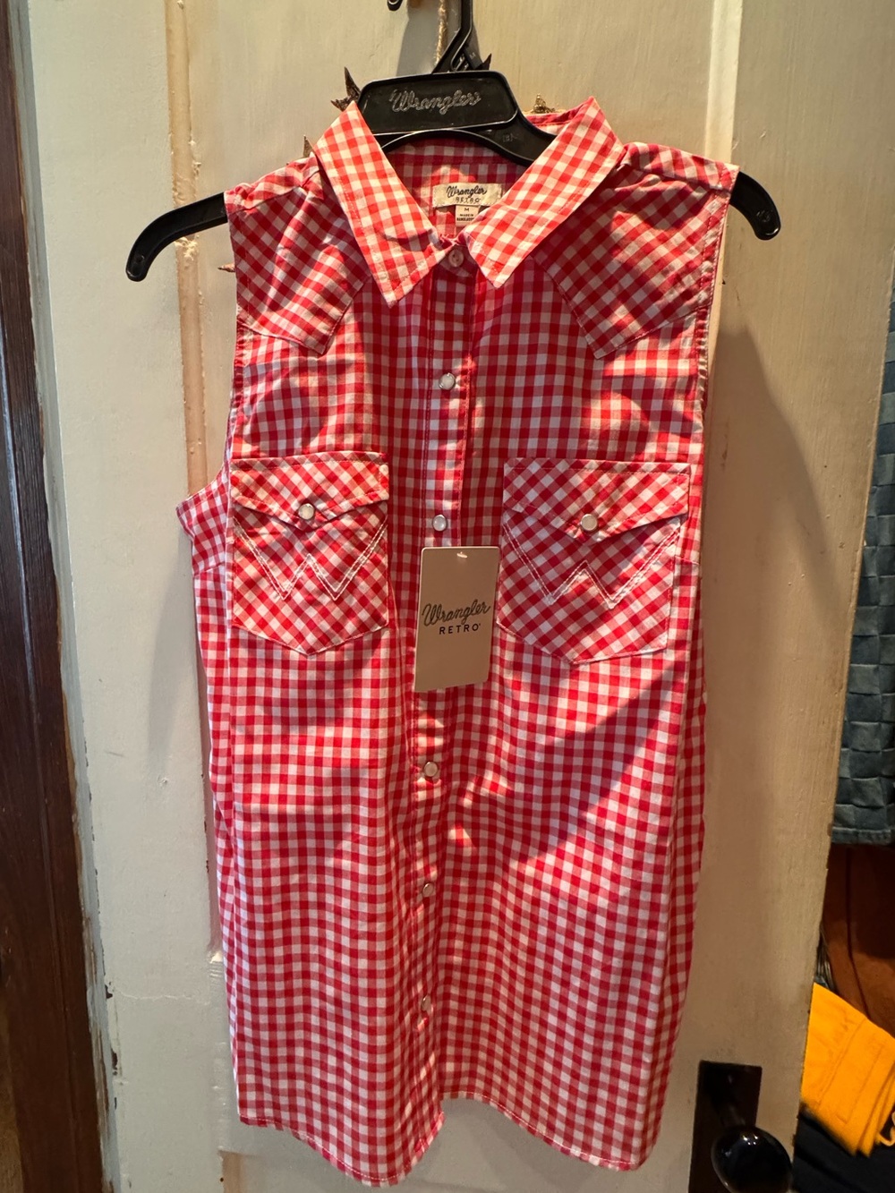 Wrangler Red and White Gingham Button-Front Shirt Dress